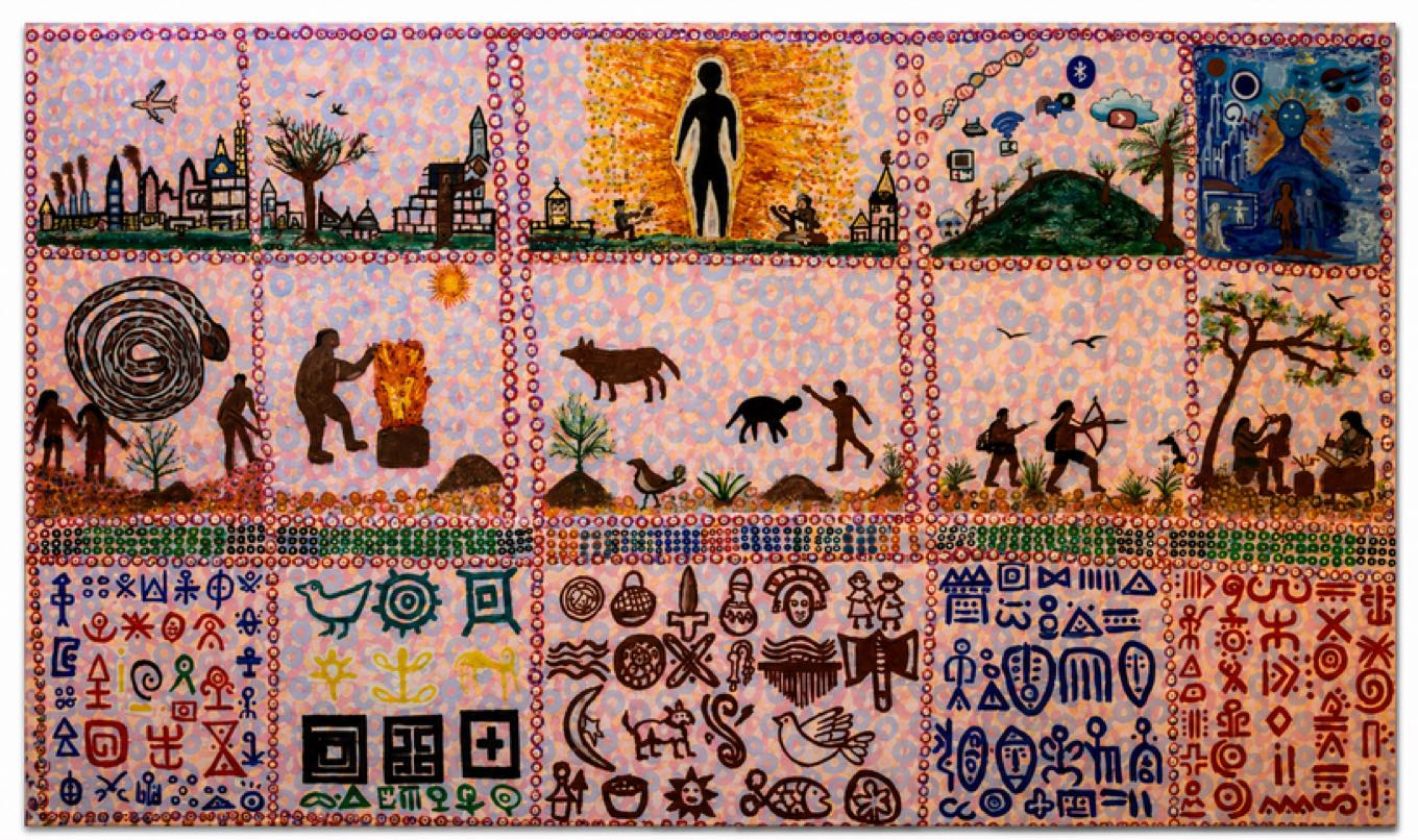 Ìrìn Àjò Èdá àti Àṣà (The Journey of Humanity and Culture), 2025 to 2026, Acrylic on canvas, by Ajayi Damilare Elijah
