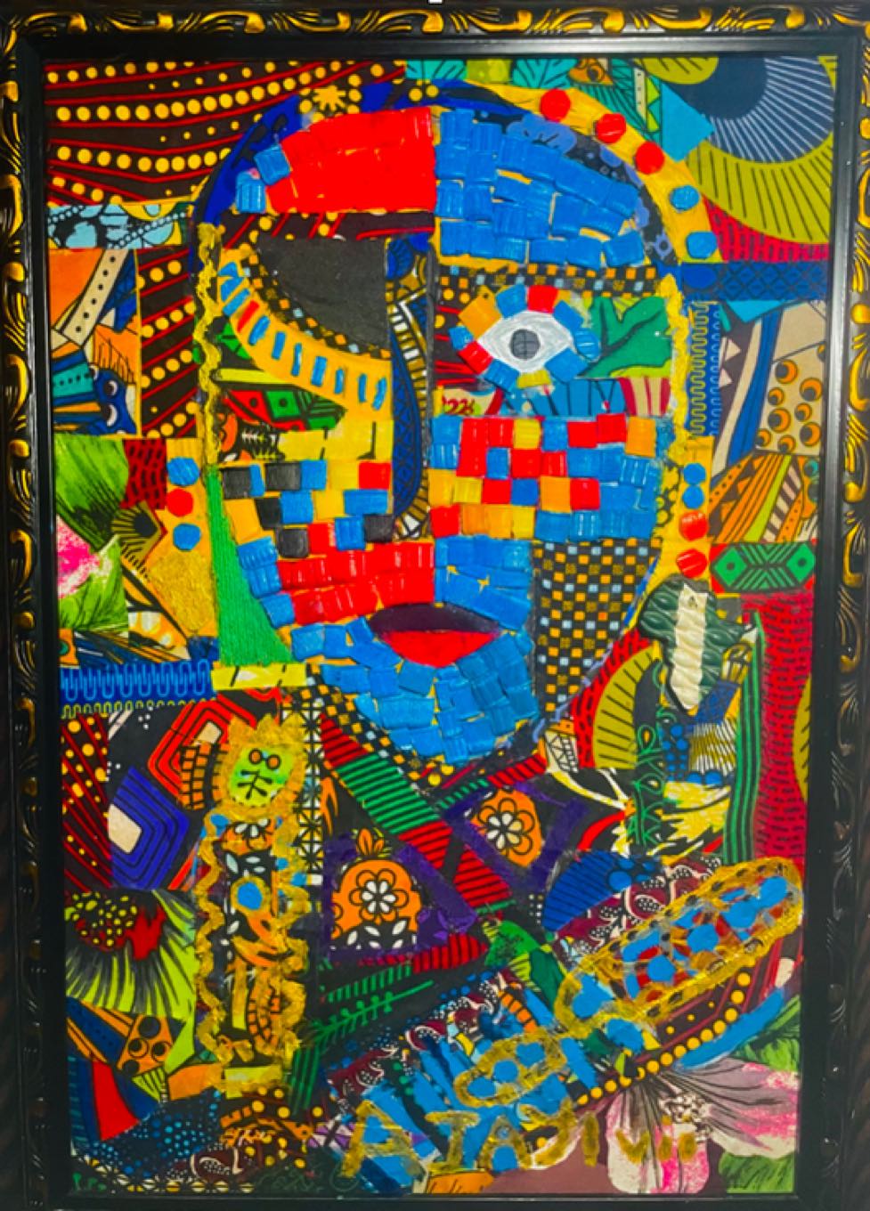Only One, 2024, Mix media, plastic, fabrics and acrylic on canvas, by Ajayi Damilare Elijah